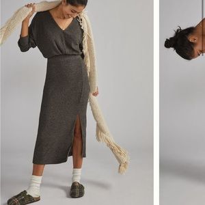NWT! Daily Practice Anthropologie Barre Midi Dress Muted Black Sweater Slit L